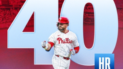 '오타니 홈런왕+MVP 모른다' 라이벌 등장, 슈와버 39호·40호 홈런 폭발…내셔널리그 단독 1위 등극